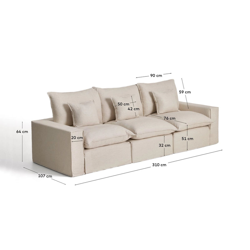 3-Sitzer-Modularsofa Anarela mit abnehmbarem Bezug aus Leinen und Viskose, 310 cm, FSC Mix Credit von Kave Home – Bild 3