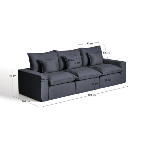 3-Sitzer-Modularsofa Anarela mit abnehmbarem Bezug aus Leinen und Viskose in Dunkelgrau, 310 cm, FSC Mix Credit von Kave Home – Bild 2
