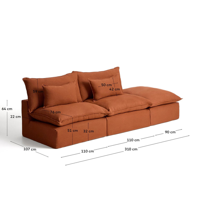 3-Sitzer-Modularsofa Anarela mit abnehmbarem Bezug und Randmodul aus 100 % Leinen, 310 cm, FSC Mix Credit von Kave Home – Bild 3