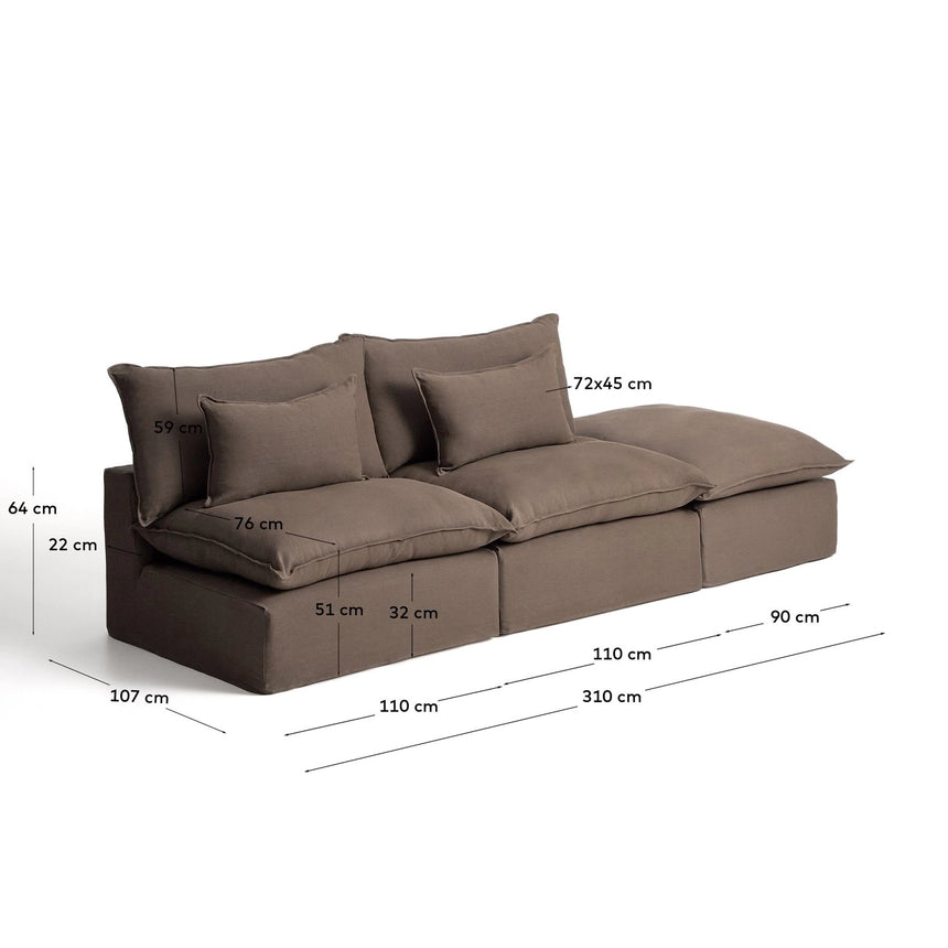 3-Sitzer-Modularsofa Anarela mit abnehmbarem Bezug und Randmodul aus 100 % Leinen in Taupe, 310 cm, FSC Mix Credit von Kave Home – Bild 5