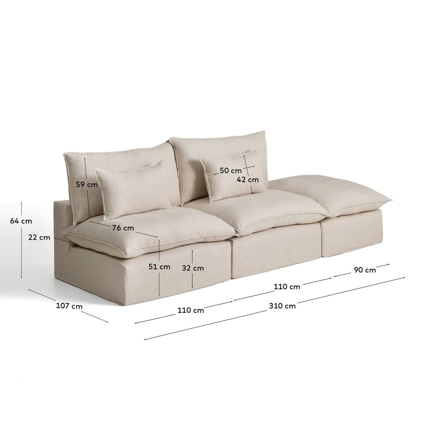 3-Sitzer-Modularsofa Anarela mit abnehmbarem Bezug und Randmodul aus Leinen und Viskose, 310 cm, FSC Mix Credit von Kave Home – Bild 3