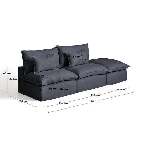 3-Sitzer-Modularsofa Anarela mit abnehmbarem Bezug und Randmodul aus Leinen und Viskose in Dunkelgrau, 310 cm, FSC Mix Credit von Kave Home – Bild 2