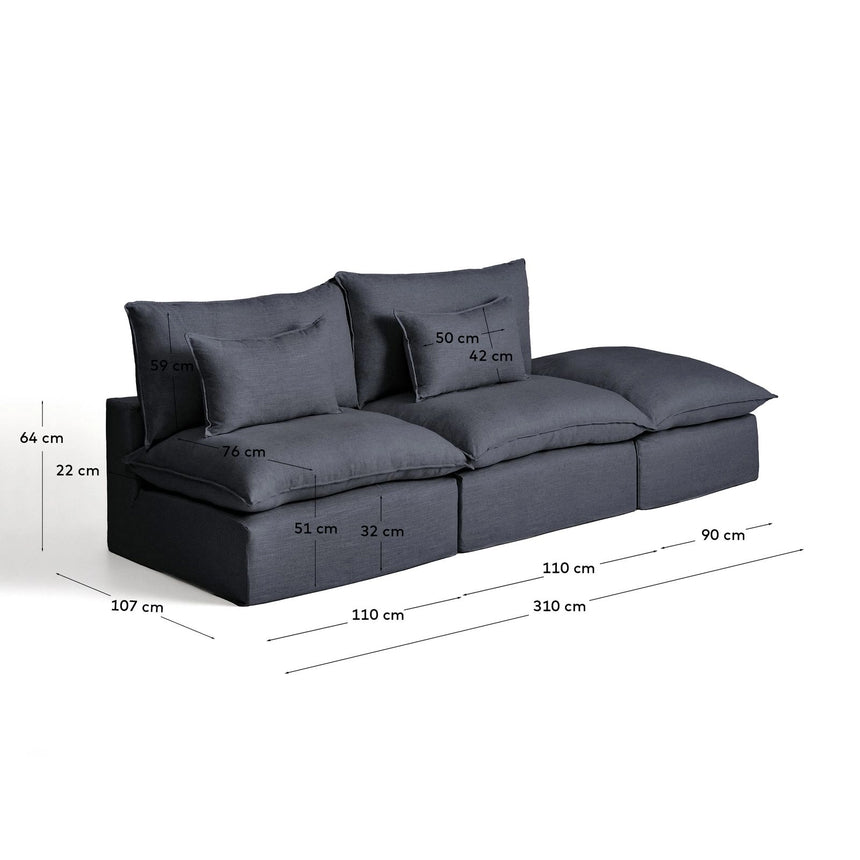 3-Sitzer-Modularsofa Anarela mit abnehmbarem Bezug und Randmodul aus Leinen und Viskose in Dunkelgrau, 310 cm, FSC Mix Credit von Kave Home – Bild 2