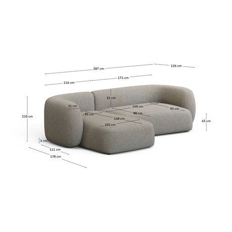 3-Sitzer-Modularsofa Martina mit Chenille und Chaiselongue links in Steinton 287 cm von Kave Home – Produktbild 3