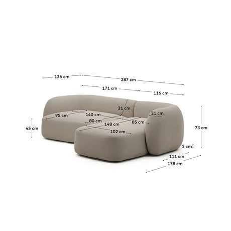 3-Sitzer-Modularsofa Martina mit Chenille und Chaiselongue rechts in Steinton 287 cm von Kave Home – Bild 3