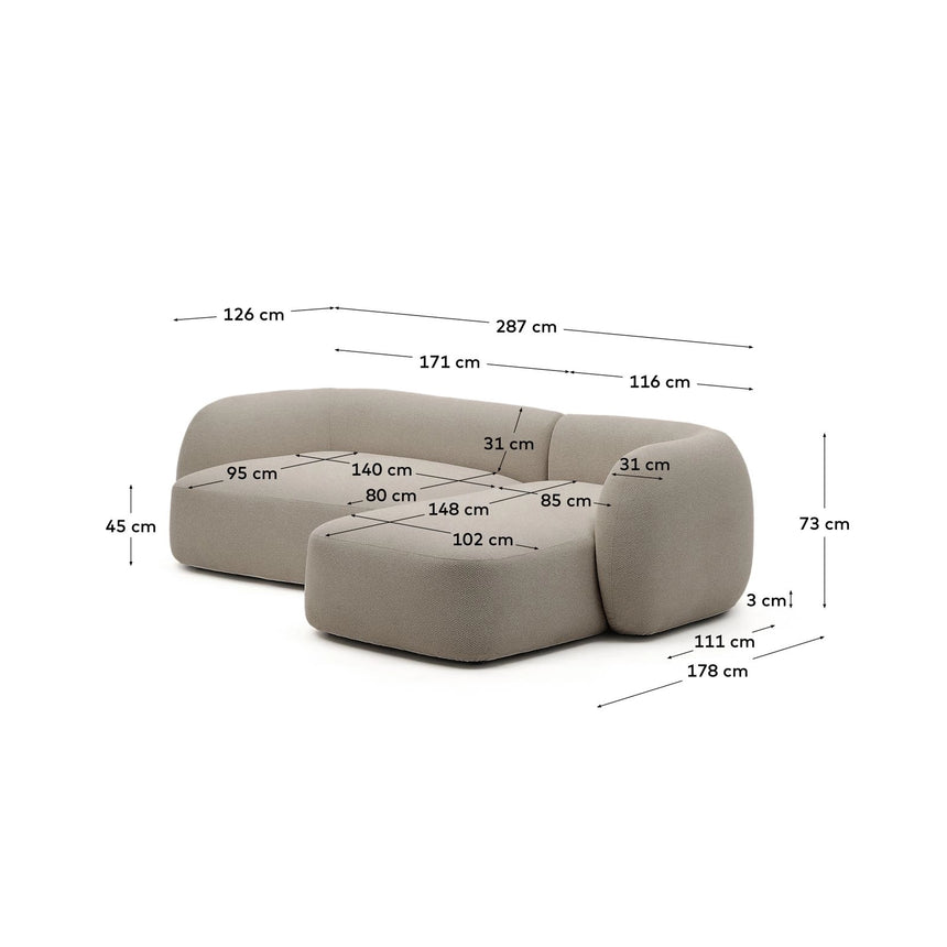 3-Sitzer-Modularsofa Martina mit Chenille und Chaiselongue rechts in Steinton 287 cm von Kave Home – Bild 3