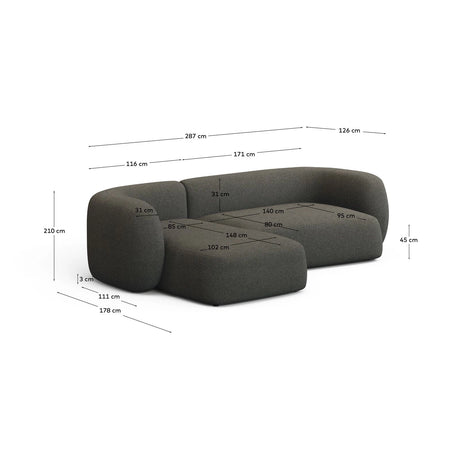 3-Sitzer-Modularsofa Martina mit grüner Chenille und Chaiselongue links 287 cm von Kave Home – Produktbild 3