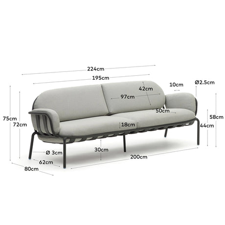 3-Sitzer-Outdoor-Sofa Joncols mit Bezug in Grau aus Aluminium mit grün lackiertem Finish 225 cm von Kave Home – Bild 2