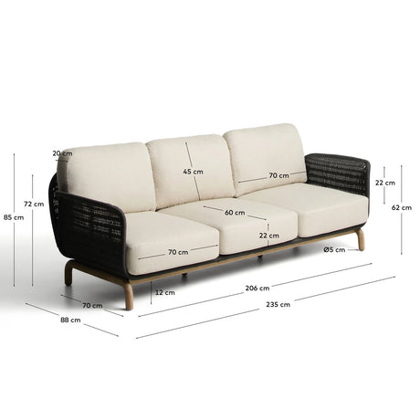 3-Sitzer-Sofa Alipa aus massivem Akazienholz und dunkelgrauem Seil, 235 cm von Kave Home – Bild 4