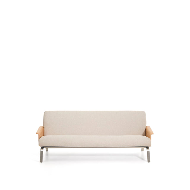3-Sitzer-Sofa Amsen aus Eichensperrholz mit beiger Chenille und Beinen aus em gebürsteten Edelstahl 205 cm von Kave Home – Bild 1