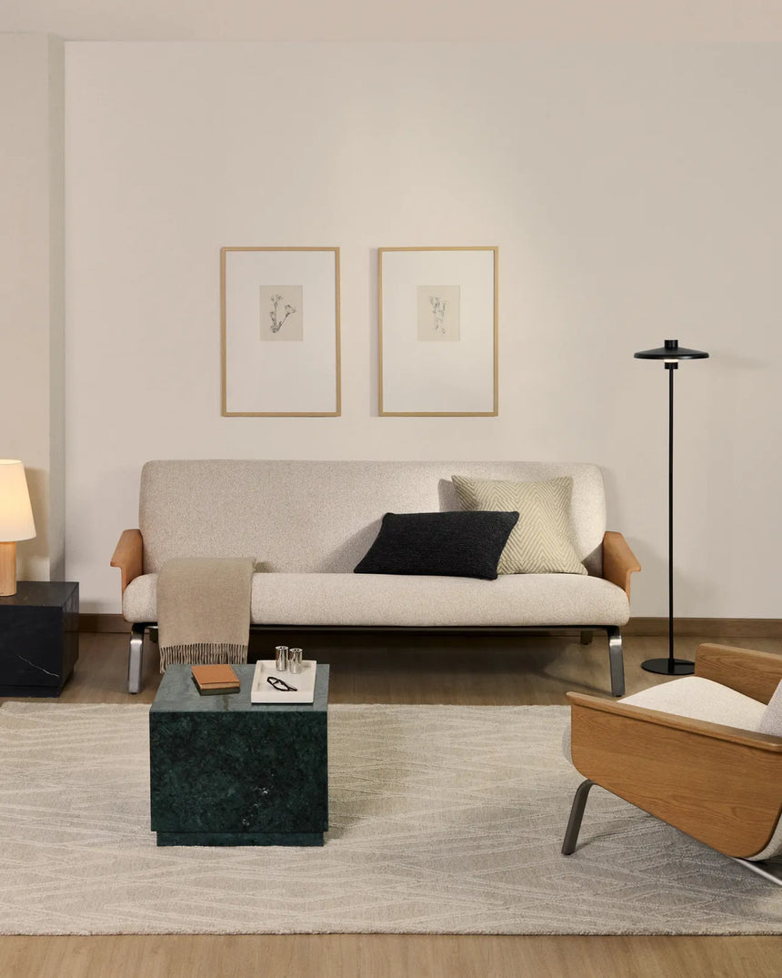 3-Sitzer-Sofa Amsen aus Eichensperrholz mit beiger Chenille und Beinen aus em gebürsteten Edelstahl 205 cm von Kave Home – Bild 2