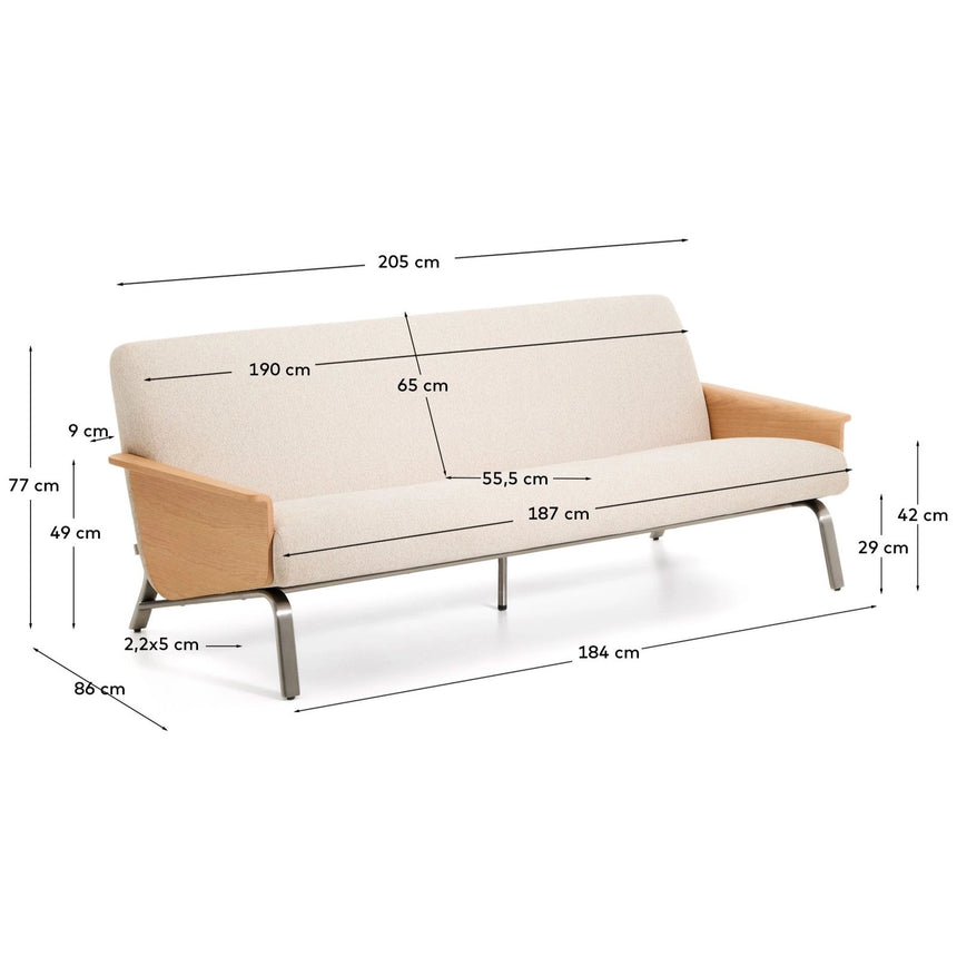 3-Sitzer-Sofa Amsen aus Eichensperrholz mit beiger Chenille und Beinen aus em gebürsteten Edelstahl 205 cm von Kave Home – Bild 5