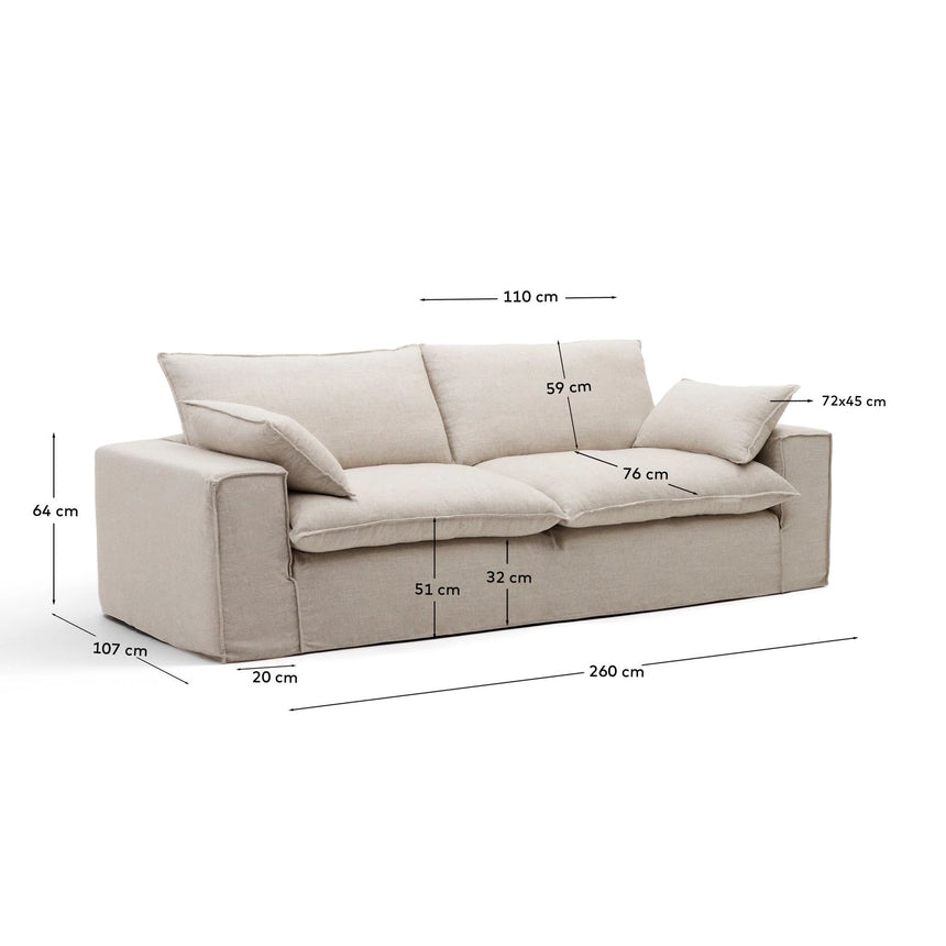 3-Sitzer-Sofa Anarela mit abnehmbarem Bezug aus Leinen und Viskose in Beige, 260 cm, FSC Mix Credit von Kave Home – Bild 6