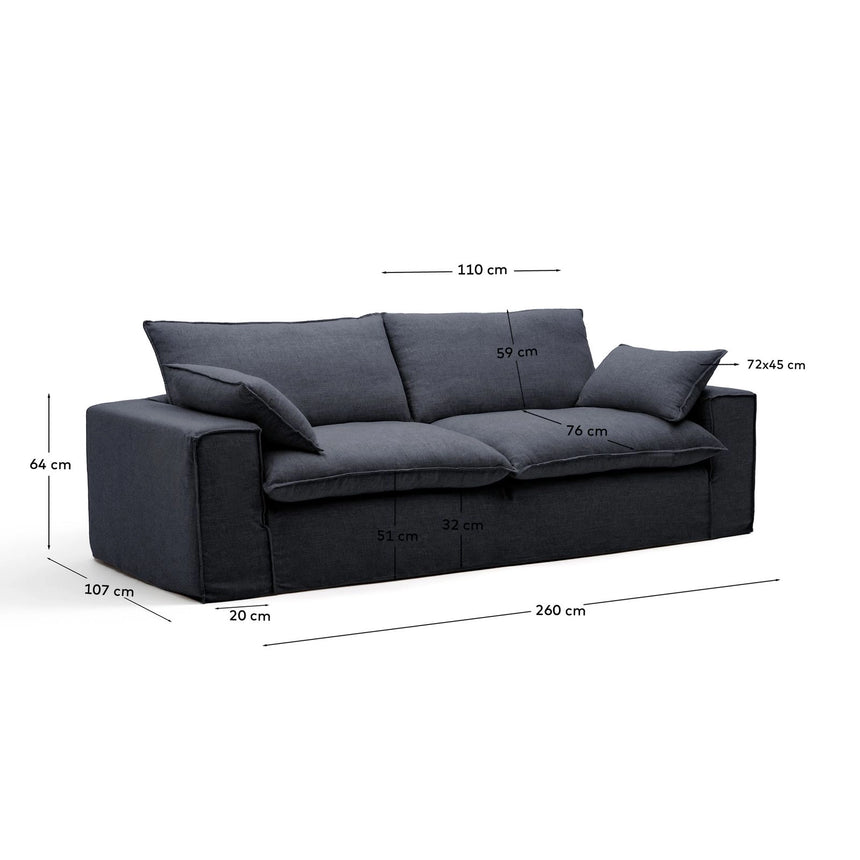3-Sitzer-Sofa Anarela mit abnehmbarem Bezug aus Leinen und Viskose in Dunkelgrau, 260 cm, FSC Mix Credit von Kave Home – Bild 2