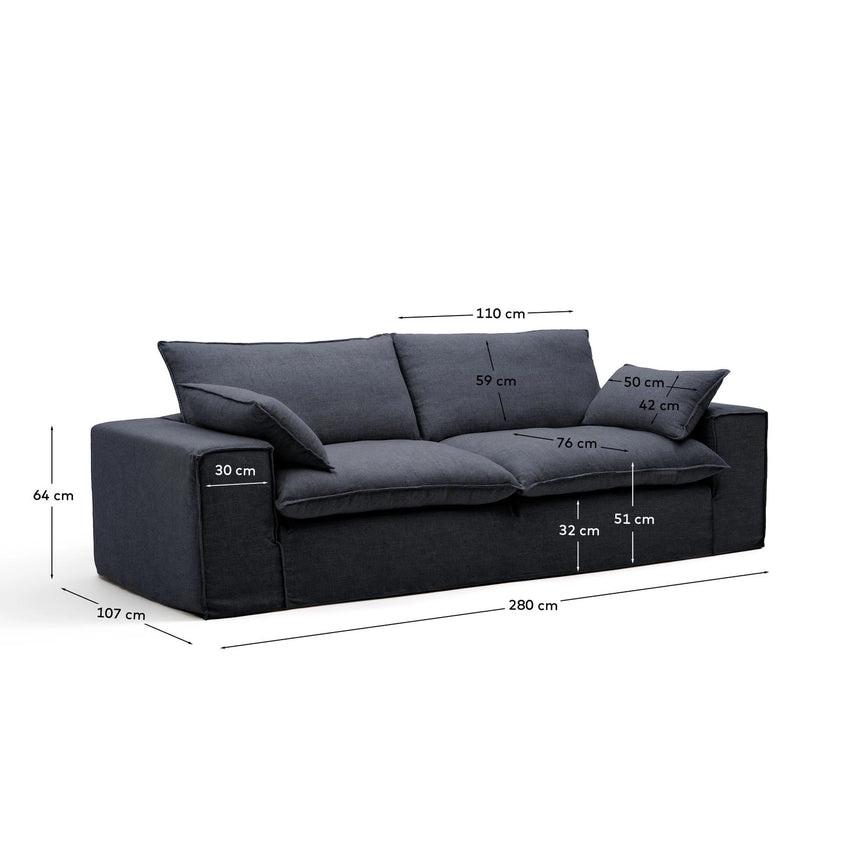 3-Sitzer-Sofa Anarela mit abnehmbarem Bezug aus Leinen und Viskose in Dunkelgrau, 280 cm, FSC Mix Credit von Kave Home – Bild 3