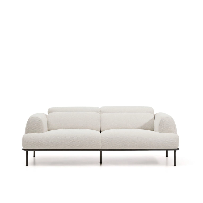 3-Sitzer-Sofa Aurum aus ecrufarbener Chenille mit verstellbarem Kopfteil und mattgrauer Metallbasis 234 cm FSC Mix Credit von Kave Home – Bild 1