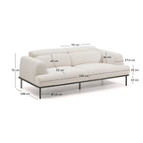 3-Sitzer-Sofa Aurum aus ecrufarbener Chenille mit verstellbarem Kopfteil und mattgrauer Metallbasis 234 cm FSC Mix Credit von Kave Home – Bild 4