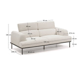 3-Sitzer-Sofa Aurum aus ecrufarbener Chenille mit verstellbarem Kopfteil und mattgrauer Metallbasis 234 cm FSC Mix Credit von Kave Home – Bild 5