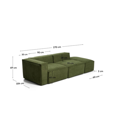 3-Sitzer-Sofa Blok mit Armlehne links und Pouf-Randmodul in Cord oder Chenille, 270 cm, FSC Mix Credit von Kave Home – Bild 2