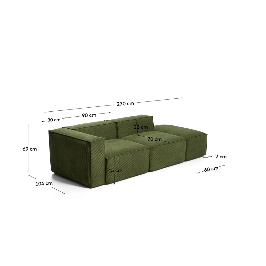 3-Sitzer-Sofa Blok mit Armlehne links und Pouf-Randmodul in Cord oder Chenille, 270 cm, FSC Mix Credit von Kave Home – Bild 2
