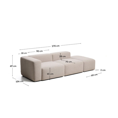 3-Sitzer-Sofa Blok mit Armlehne rechts und Pouf-Randmodul in beiger Chenille, 270 cm, FSC Mix Credit von Kave Home – Bild 2