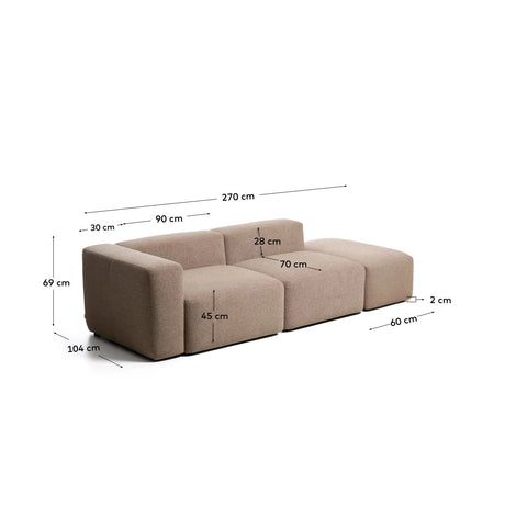 3-Sitzer-Sofa Blok mit Armlehne rechts und Pouf-Randmodul in brauner Chenille, 270 cm, FSC Mix Credit von Kave Home – Bild 2