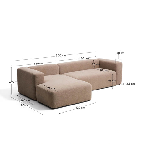 3-Sitzer-Sofa Blok mit Chaiselongue links in Chenille, 300 cm, FSC Mix Credit von Kave Home – Bild 3