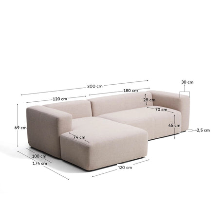 3-Sitzer-Sofa Blok mit Chaiselongue links in beiger Chenille, 300 cm, FSC Mix Credit von Kave Home – Bild 3