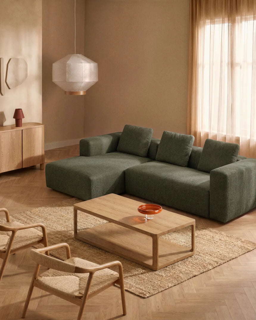3-Sitzer-Sofa Blok mit Chaiselongue links in moosgrüner Chenille, 300 cm, FSC Mix Credit von Kave Home – Bild 2