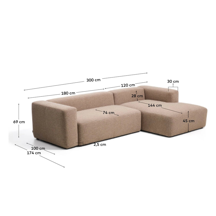 3-Sitzer-Sofa Blok mit Chaiselongue rechts in Chenille, 300 cm, FSC Mix Credit von Kave Home – Bild 3