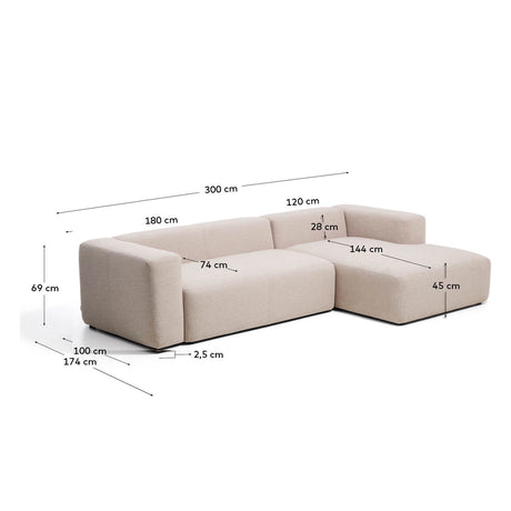 3-Sitzer-Sofa Blok mit Chaiselongue rechts in beiger Chenille, 300 cm, FSC Mix Credit von Kave Home – Bild 3