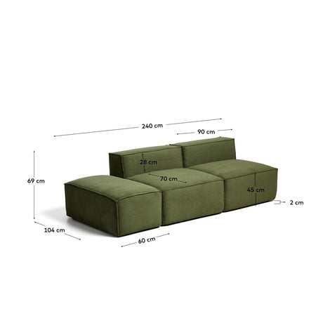 3-Sitzer-Sofa Blok mit Pouf-Randmodul in Cord oder Chenille, 240 cm, FSC Mix Credit von Kave Home – Bild 3