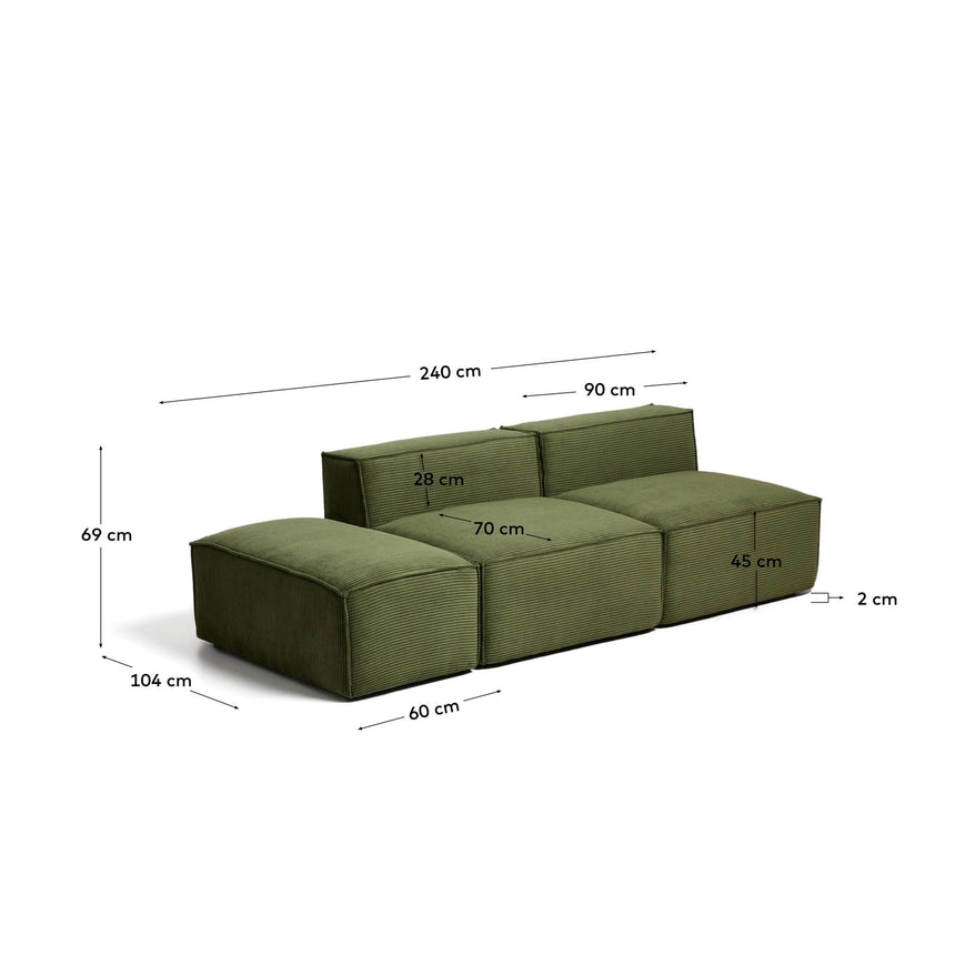 3-Sitzer-Sofa Blok mit Pouf-Randmodul in Cord oder Chenille, 240 cm, FSC Mix Credit von Kave Home – Bild 3