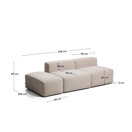 3-Sitzer-Sofa Blok mit Pouf-Randmodul in beiger Chenille, 240 cm, FSC Mix Credit von Kave Home – Bild 3