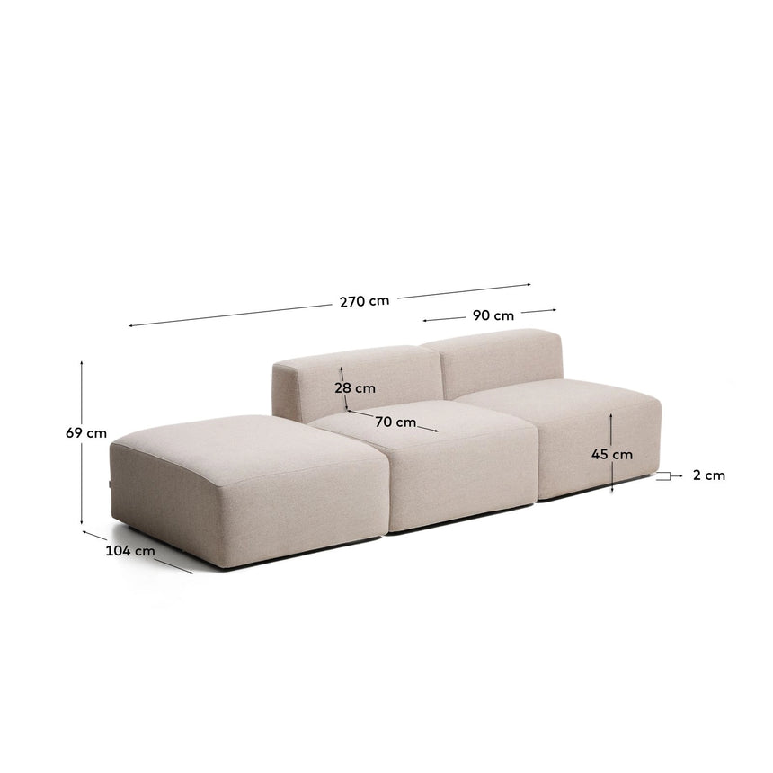 3-Sitzer-Sofa Blok mit Pouf-Randmodul in beiger Chenille, 270 cm, FSC Mix Credit von Kave Home – Bild 3