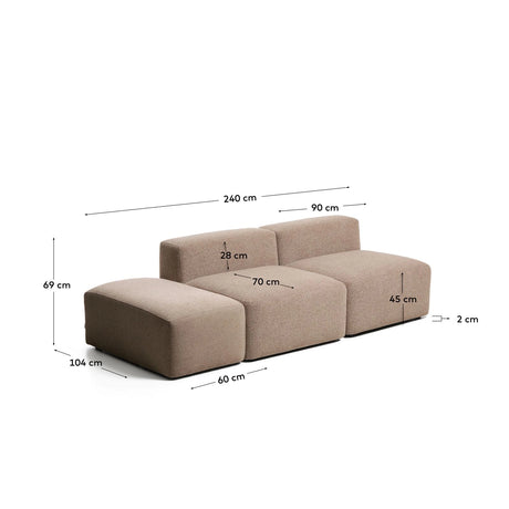 3-Sitzer-Sofa Blok mit Pouf-Randmodul in brauner Chenille, 240 cm, FSC Mix Credit von Kave Home – Bild 3