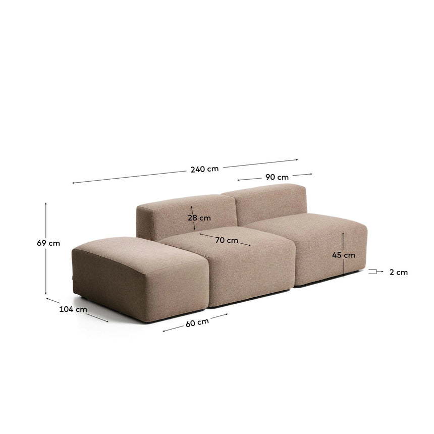 3-Sitzer-Sofa Blok mit Pouf-Randmodul in brauner Chenille, 240 cm, FSC Mix Credit von Kave Home – Bild 3