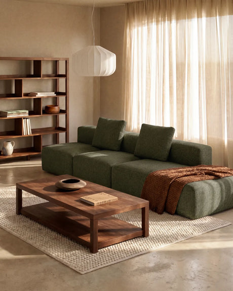 3-Sitzer-Sofa Blok mit Randmodul links in moosgrüner Chenille, 325 cm, FSC Mix Credit von Kave Home – Bild 2