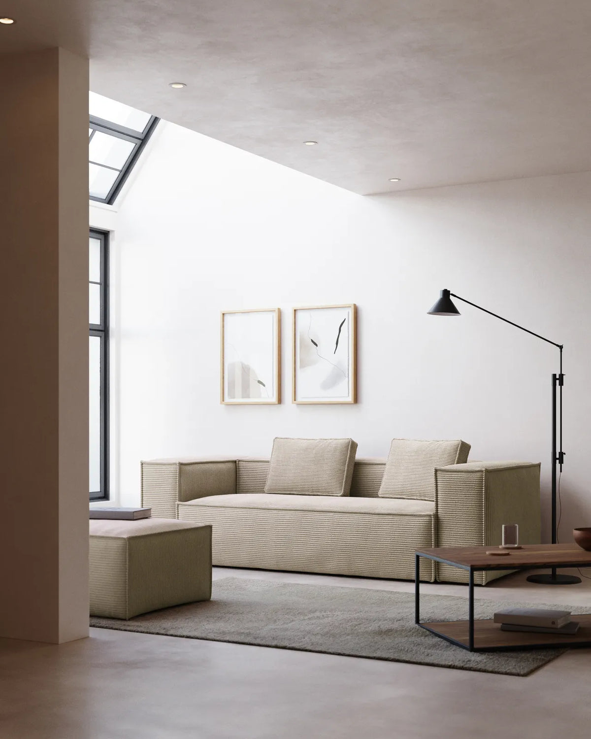 3-Sitzer-Sofa Blok mit dickem Cord in Naturfarbe 240 cm FSC Mix Credit von Kave Home – Produktbild 1