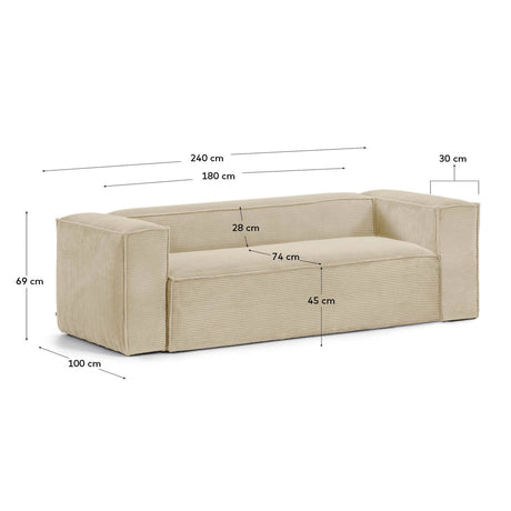3-Sitzer-Sofa Blok mit dickem Cord in Naturfarbe 240 cm FSC Mix Credit von Kave Home – Produktbild 2