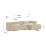 3-Sitzer-Sofa Blok mit dickem Cord in Naturfarbe und Chaiselongue rechts 300 cm FSC Mix Credit von Kave Home – Produktbild 2