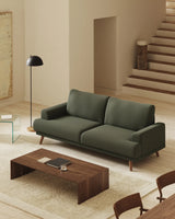 3-Sitzer-Sofa Karin aus dunkelgrüner Chenille mit Beinen aus massivem Buchenholz mit walnussfarbener Oberfläche 228 cm von Kave Home – Bild 2