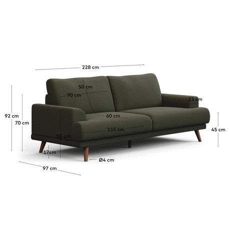 3-Sitzer-Sofa Karin in Dunkelgrün mit Beinen aus massivem Buchenholz 231 cm von Kave Home – Produktbild 3