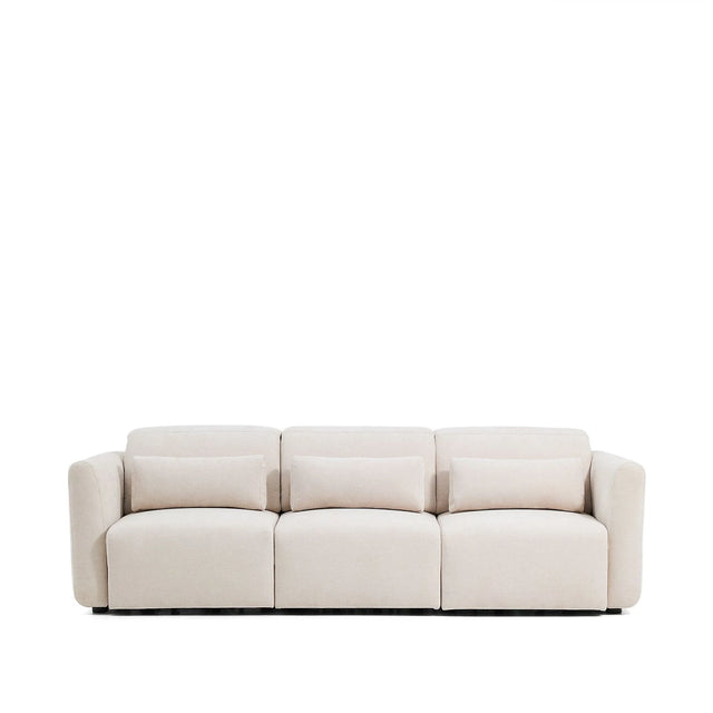 3-Sitzer-Sofa Lares mit elektrisch ausfahrbaren Sitzen und verstellbarer Kopfstütze in beiger Chenille, 255 cm von Kave Home – Produktbild 1