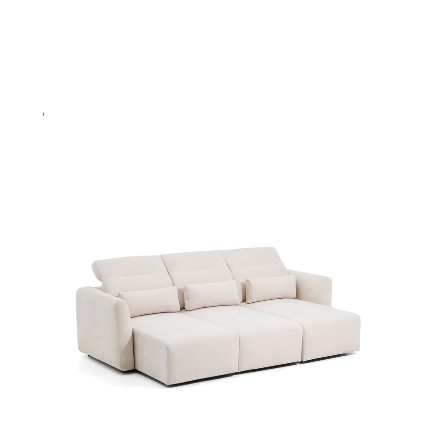 3-Sitzer-Sofa Lares mit elektrisch ausfahrbaren Sitzen und verstellbarer Kopfstütze in beiger Chenille, 255 cm von Kave Home – Produktbild 10