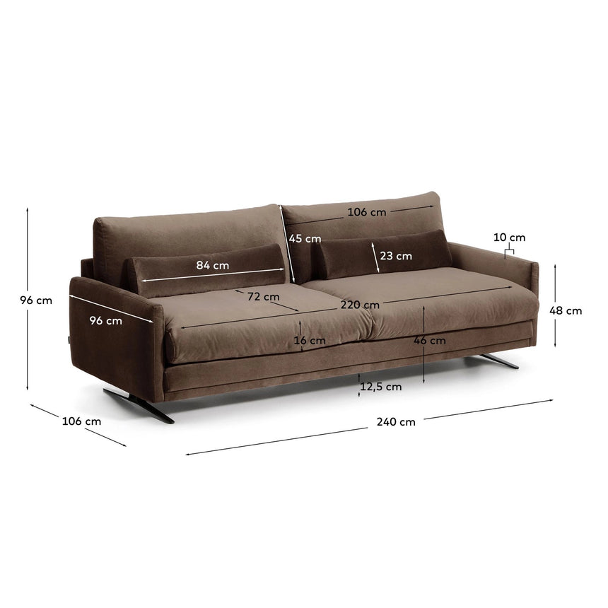 3-Sitzer-Sofa Veliro aus Samt mit Stahlbeinen in schwarzer Ausführung, 240 cm FSC Mix Credit von Kave Home – Bild 3