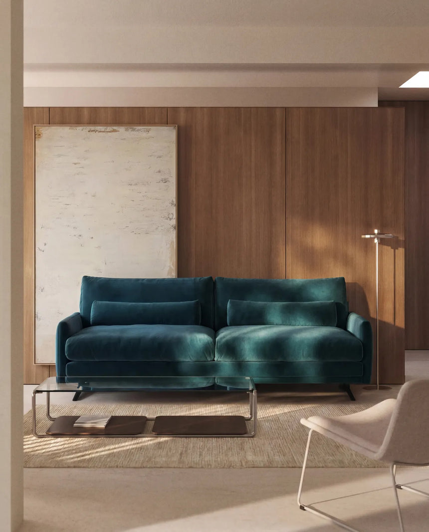 3-Sitzer-Sofa Veliro, schwer entflammbar, mit Samt und Stahlbeinen mit schwarzem Finish, 240 cm, FSC Mix Credit von Kave Home – Bild 2
