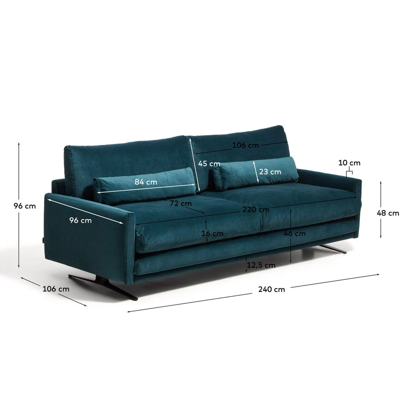 3-Sitzer-Sofa Veliro, schwer entflammbar, mit Samt und Stahlbeinen mit schwarzem Finish, 240 cm, FSC Mix Credit von Kave Home – Bild 3