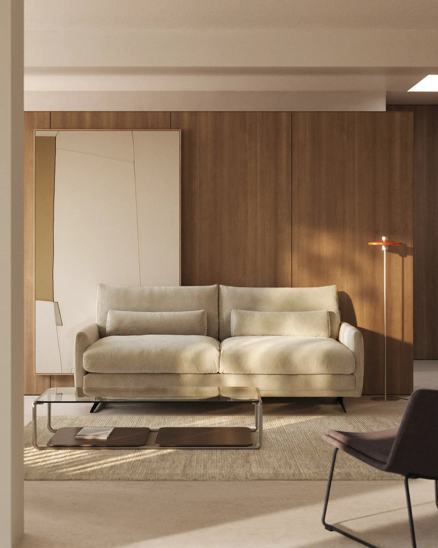 3-Sitzer-Sofa Veliro, schwer entflammbar, mit perlweißem Samt und Stahlbeinen mit schwarzem Finish, 240 cm, FSC Mix Credit von Kave Home – Bild 2