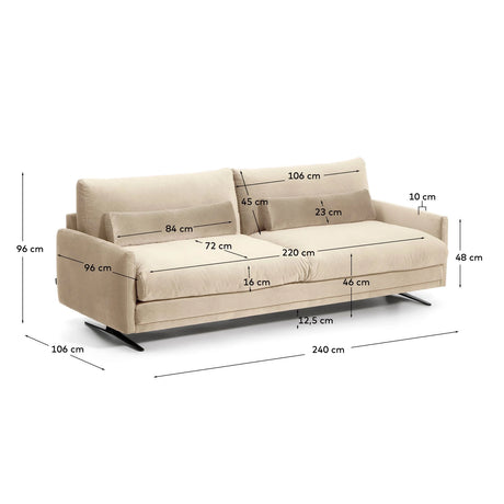 3-Sitzer-Sofa Veliro, schwer entflammbar, mit perlweißem Samt und Stahlbeinen mit schwarzem Finish, 240 cm, FSC Mix Credit von Kave Home – Bild 3